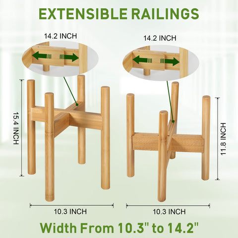 BESHOF mid-century bamboo stand complements living room decor while supporting plants.