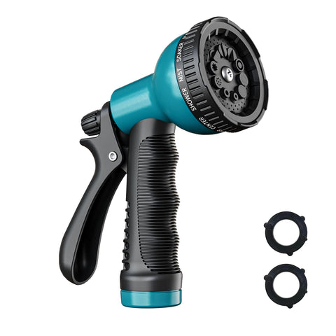 Besiter blue garden hose nozzle front view emphasizes durable construction for steady watering.