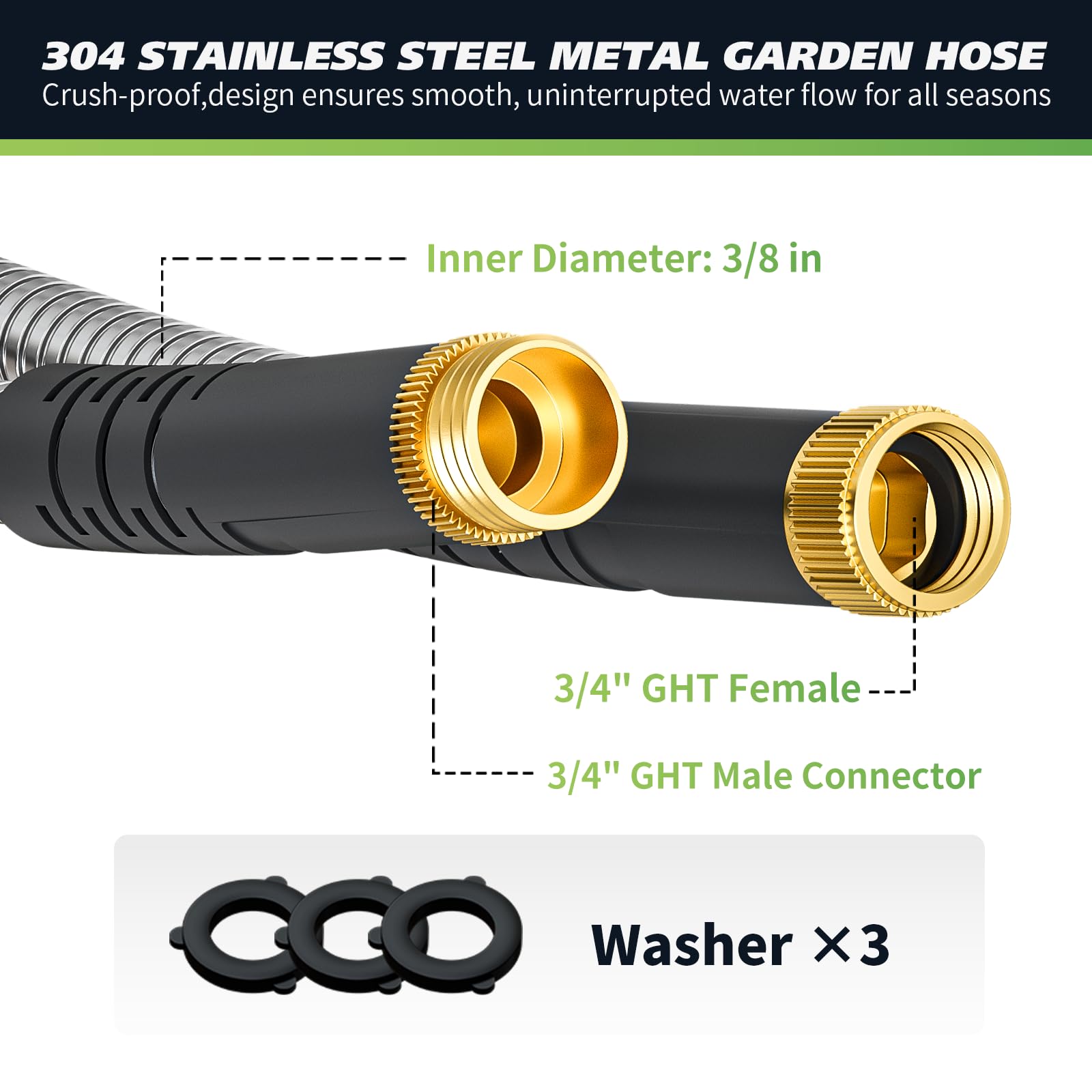 Besiter brass fittings provide leakproof connections to standard faucets and adapters.
