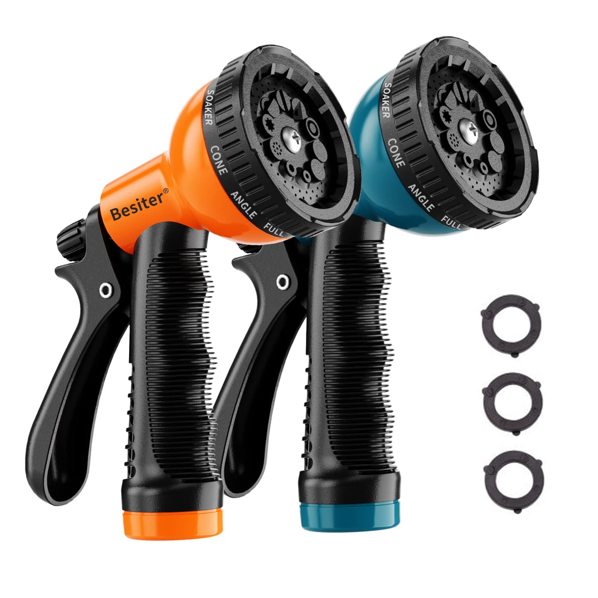 Besiter garden hose nozzle 2-pack with versatile spray options for precise watering.