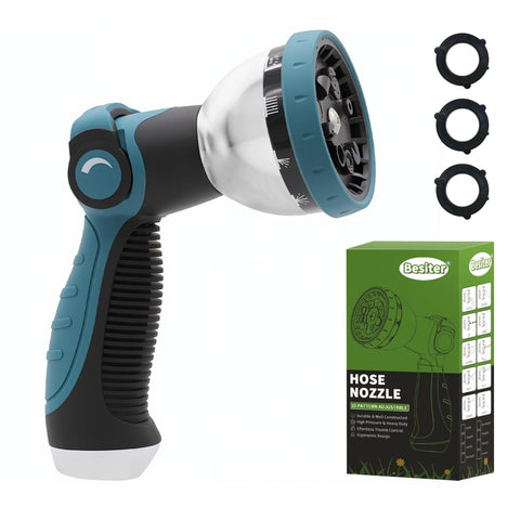 Besiter garden hose nozzle with thumb-control for easy on/off operation during watering