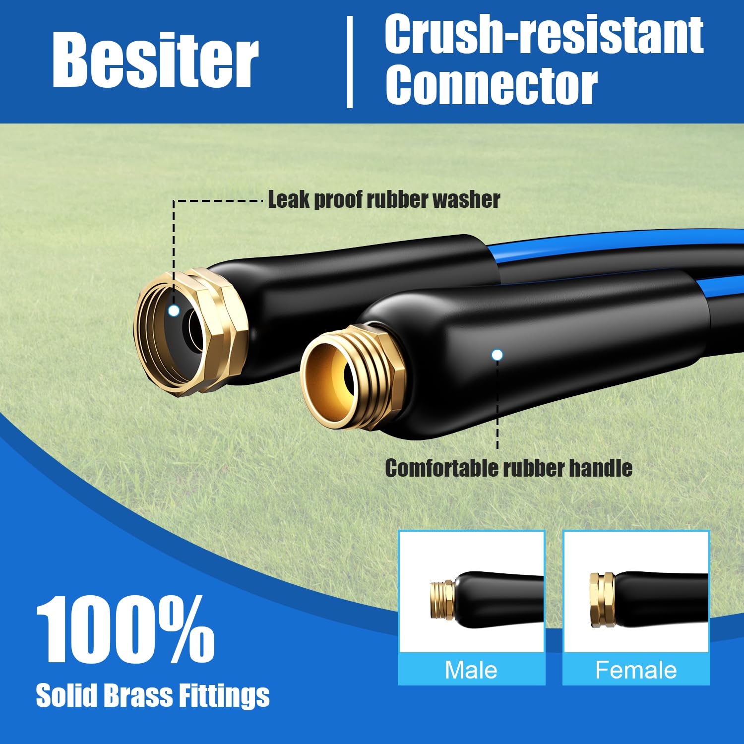 Besiter 50ft hose with brass fittings for leak-free connections