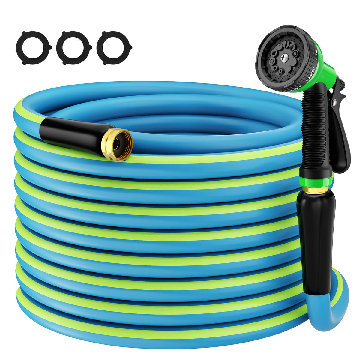 Besiter heavy-duty garden hose 50ft extended with sprayer for versatile watering.