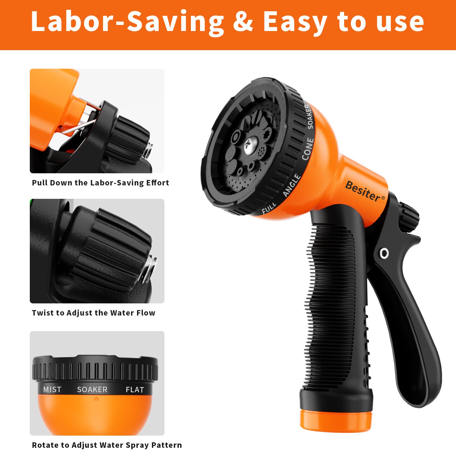 Besiter ten-patterns sprayer providing adjustable coverage for plants and patios.