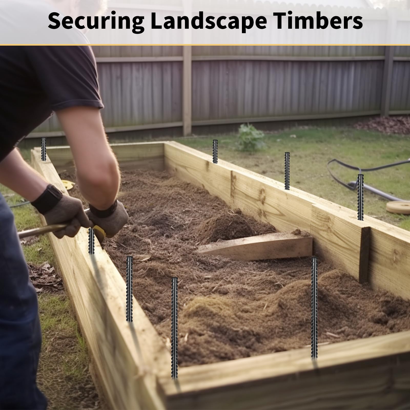 Besitu metal stakes for fence lines and garden bed installation.