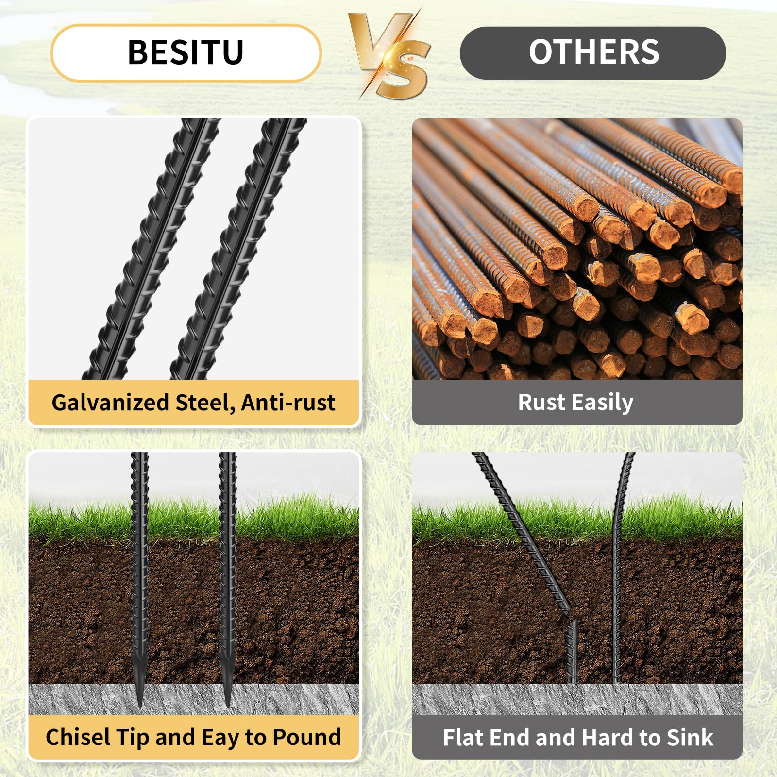 Besitu galvanized steel rebar with rust-resistant coating for outdoor use.