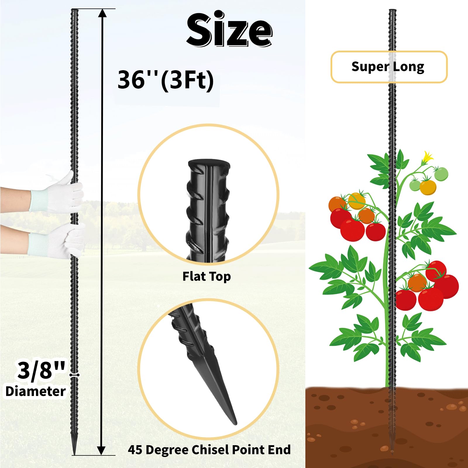 Besitu rebar stakes with chisel point end ease ground penetration.