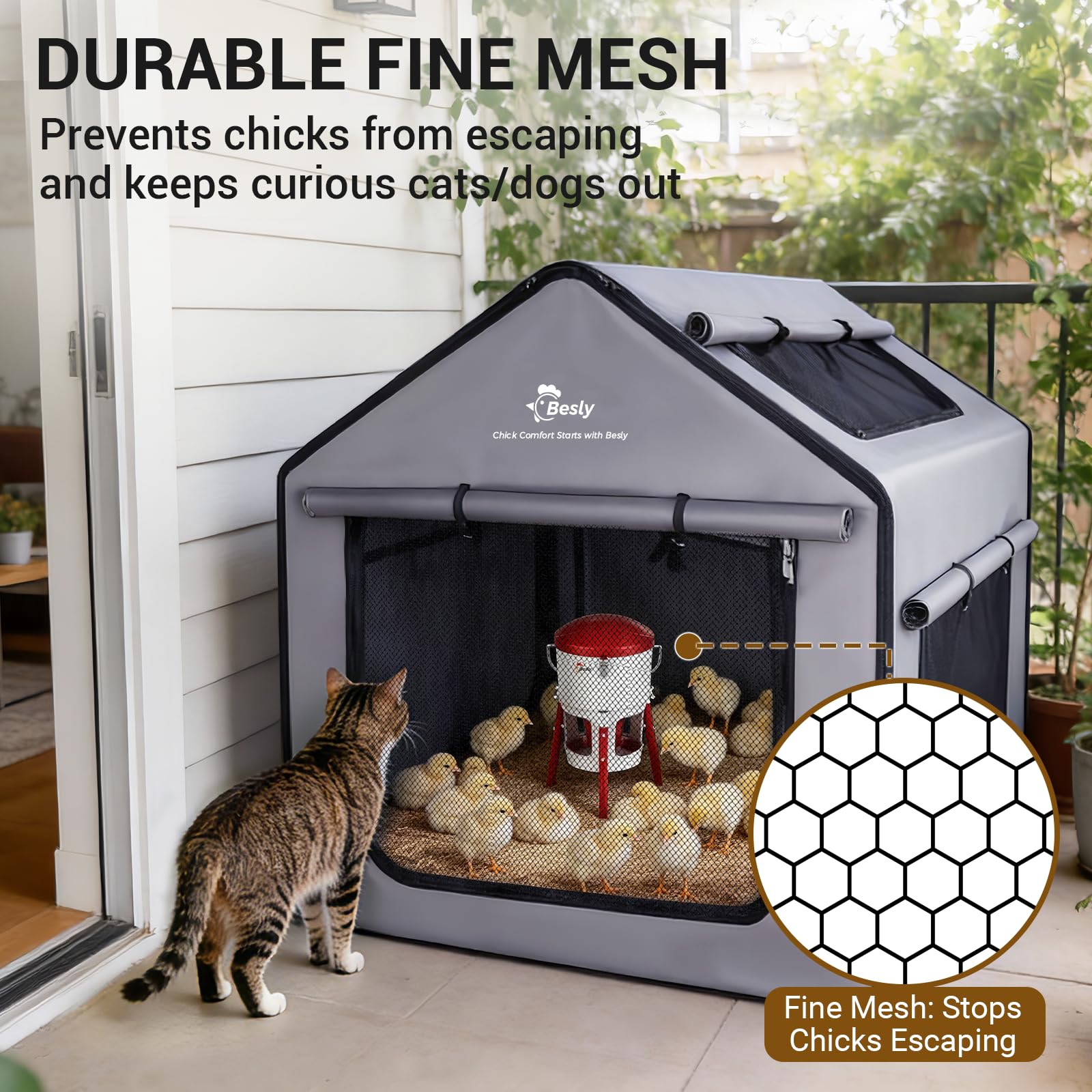 Besly Brooder Box breathable mesh panels promote airflow and comfort