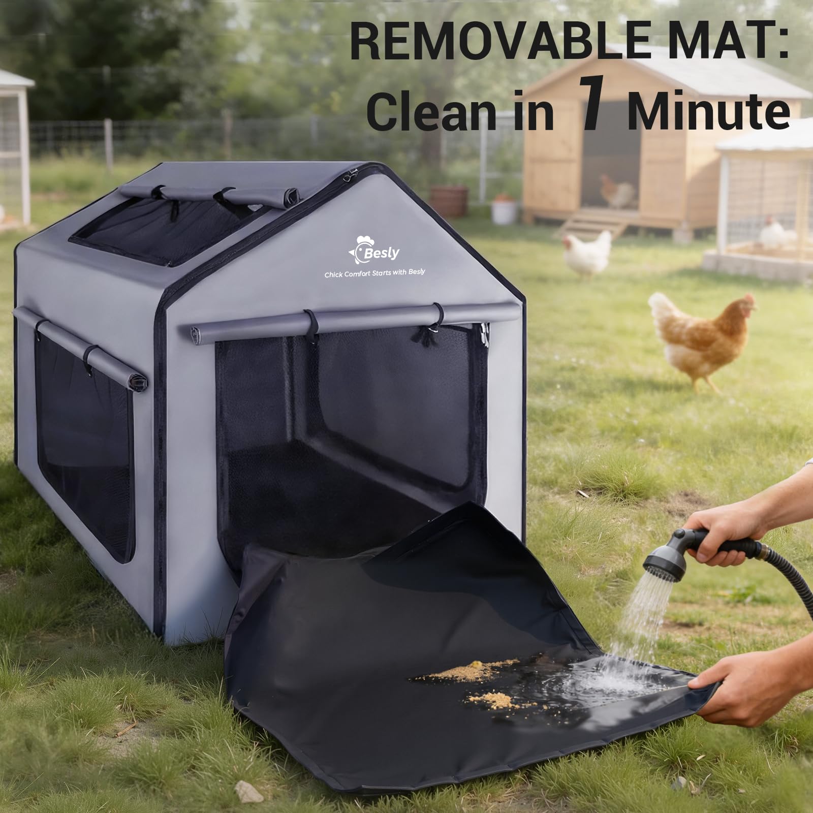Besly Brooder Box waterproof floor mat enables quick cleaning