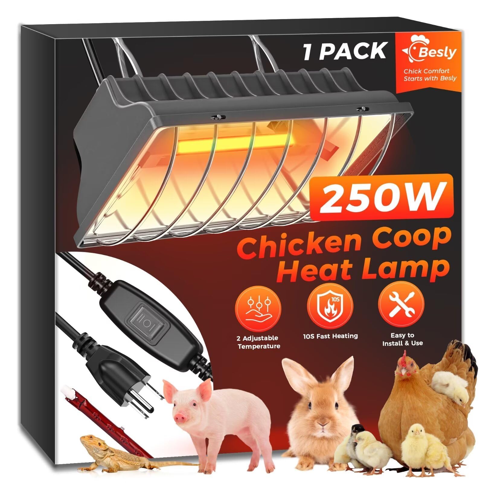 Besly heat lamp 250W for coop warmth and quick heating