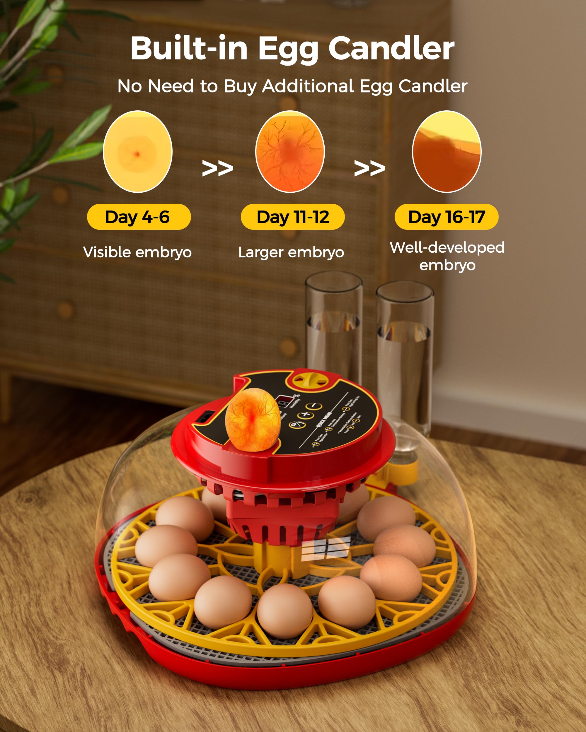 Besly incubator dual humidity control with external reservoirs ensuring stable moisture.