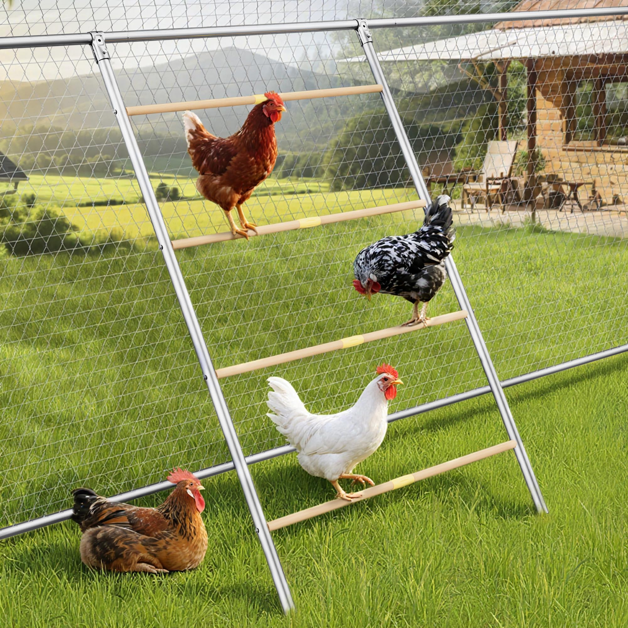 Besly stainless steel roosting bars fully set up in coop, stable and secure.
