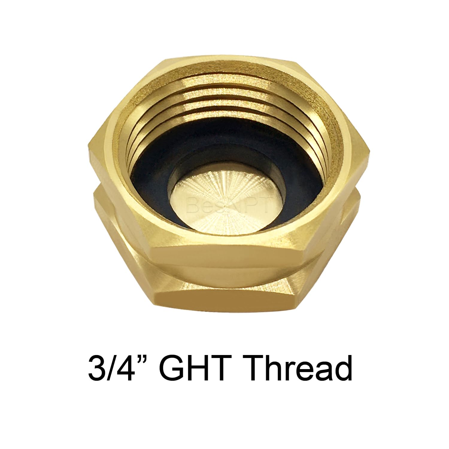 BesNPT 3/4-inch GHT female thread cap ready for standard hose fittings.