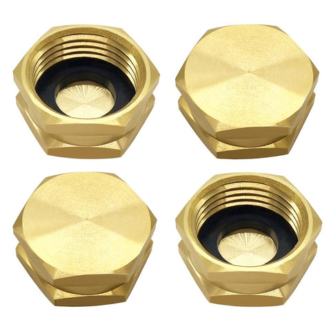 BesNPT brass garden hose end cap 4-pack with washers for leak-free connections.