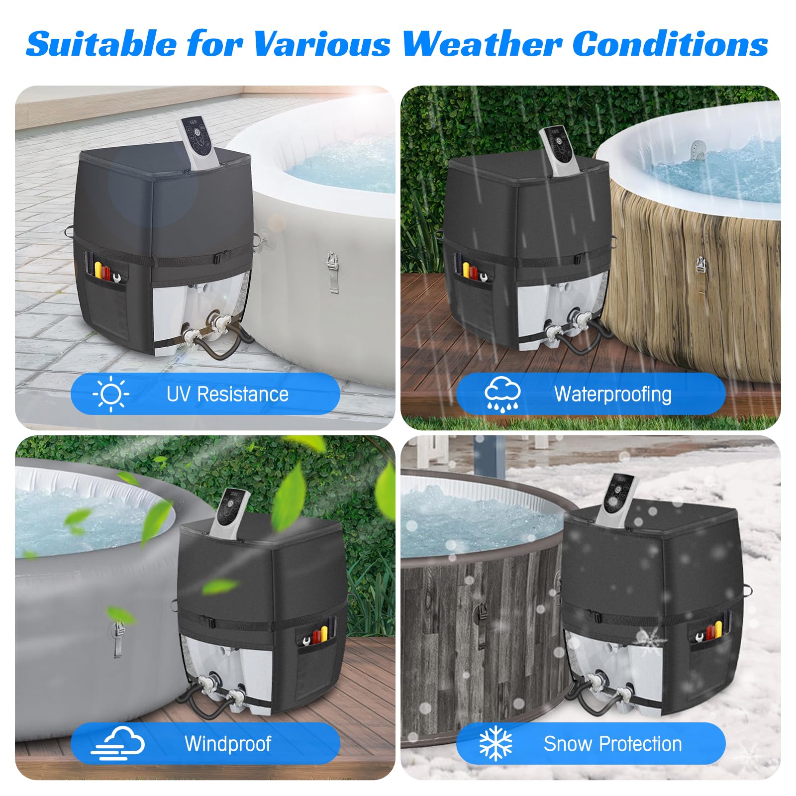 Bespeur black square cover designed for outdoor hot tub pump protection.