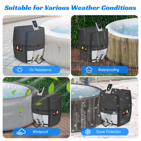 Bespeur black square cover designed for outdoor hot tub pump protection.