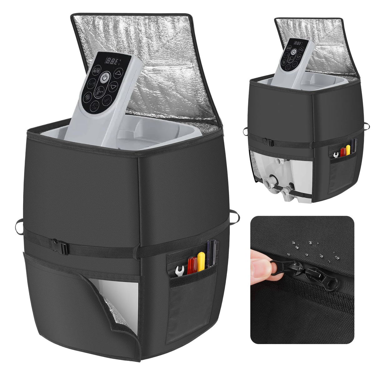 Bespeur hot tub heater cover with waterproof zipper in action for easy installation.