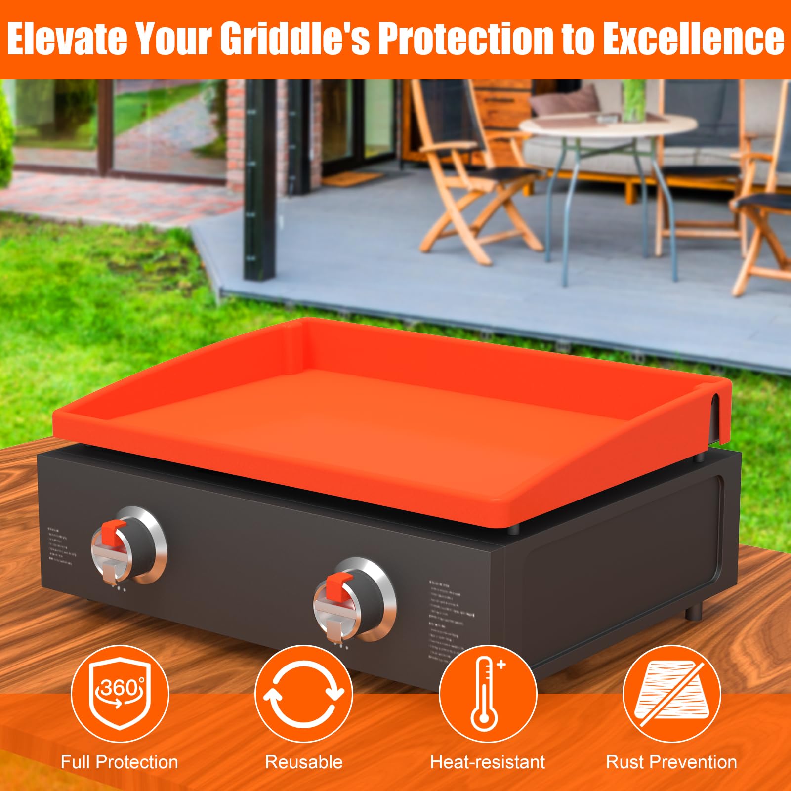 BESSIO griddle cover protects from dust, rust, and pests when stored.