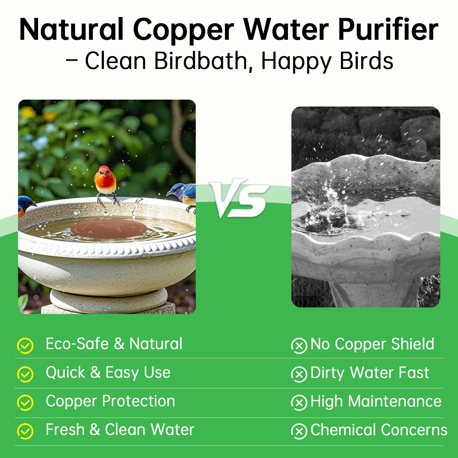 Bessny birdbath copper disc easy maintenance starts working instantly in any bath