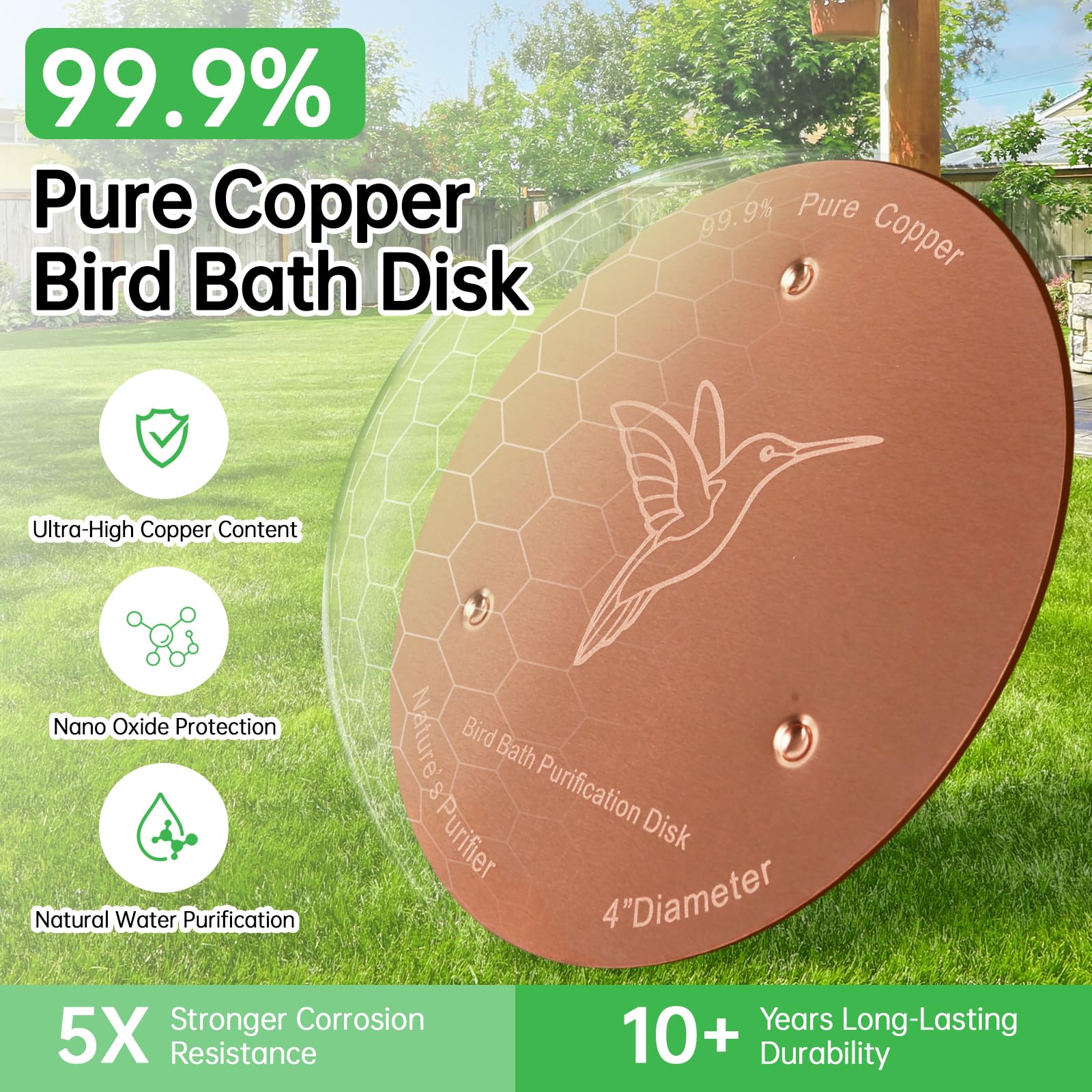 Bessny birdbath copper disc pure copper 99-9 purity highlight for effective purification