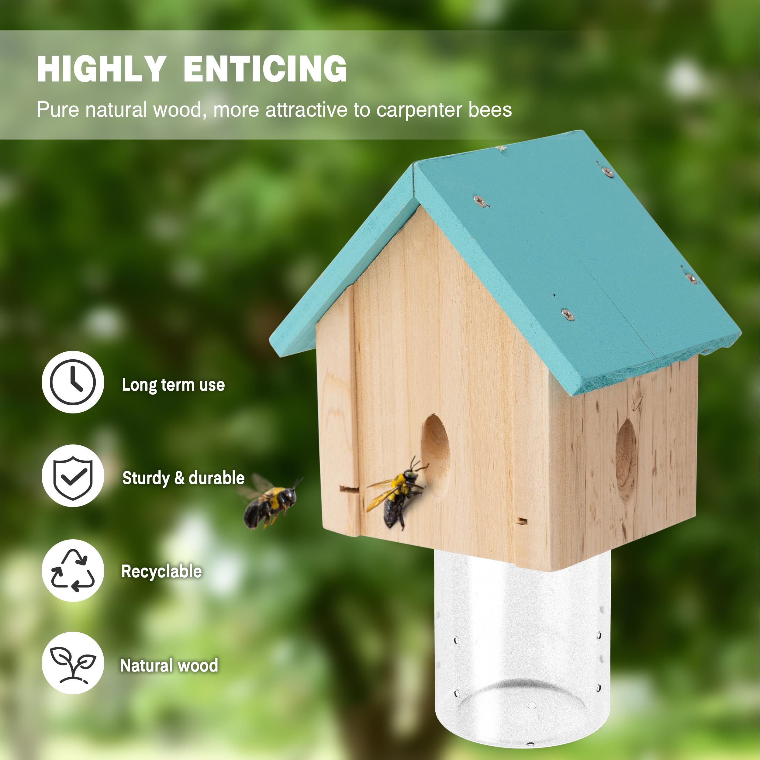 Best Bee Trap blue cabin style hanging trap designed for easy outdoor placement.