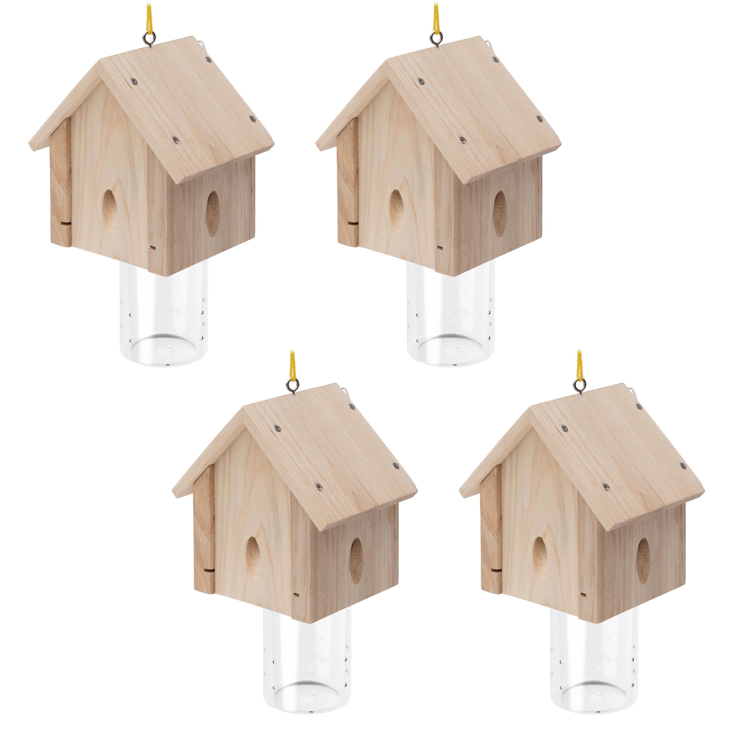 Best Bee Trap close-up shows durable wood construction catching carpenter bees near wooden surfaces