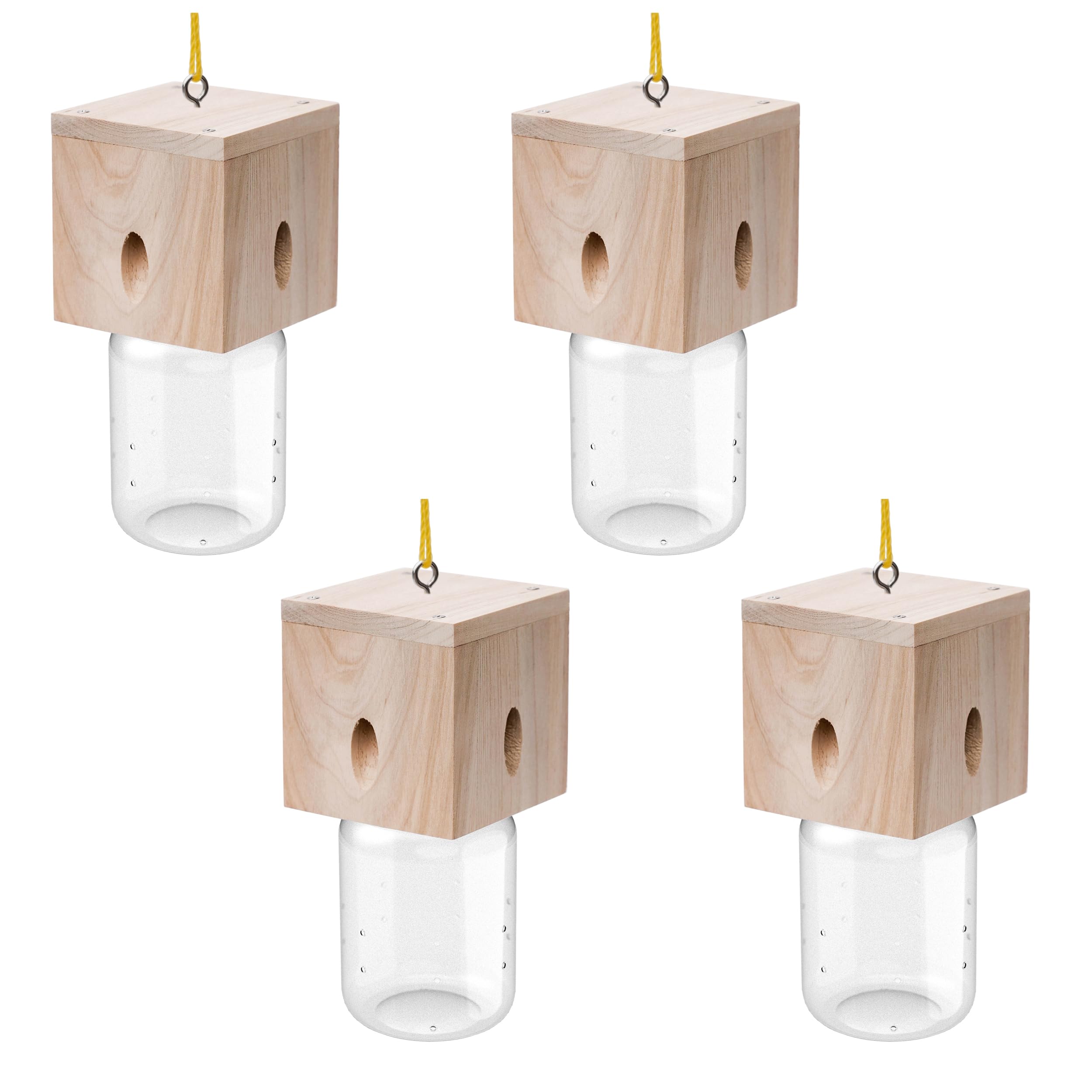 Best Bee Trap cube-style trap close-up showing durable fir wood construction for outdoor use.
