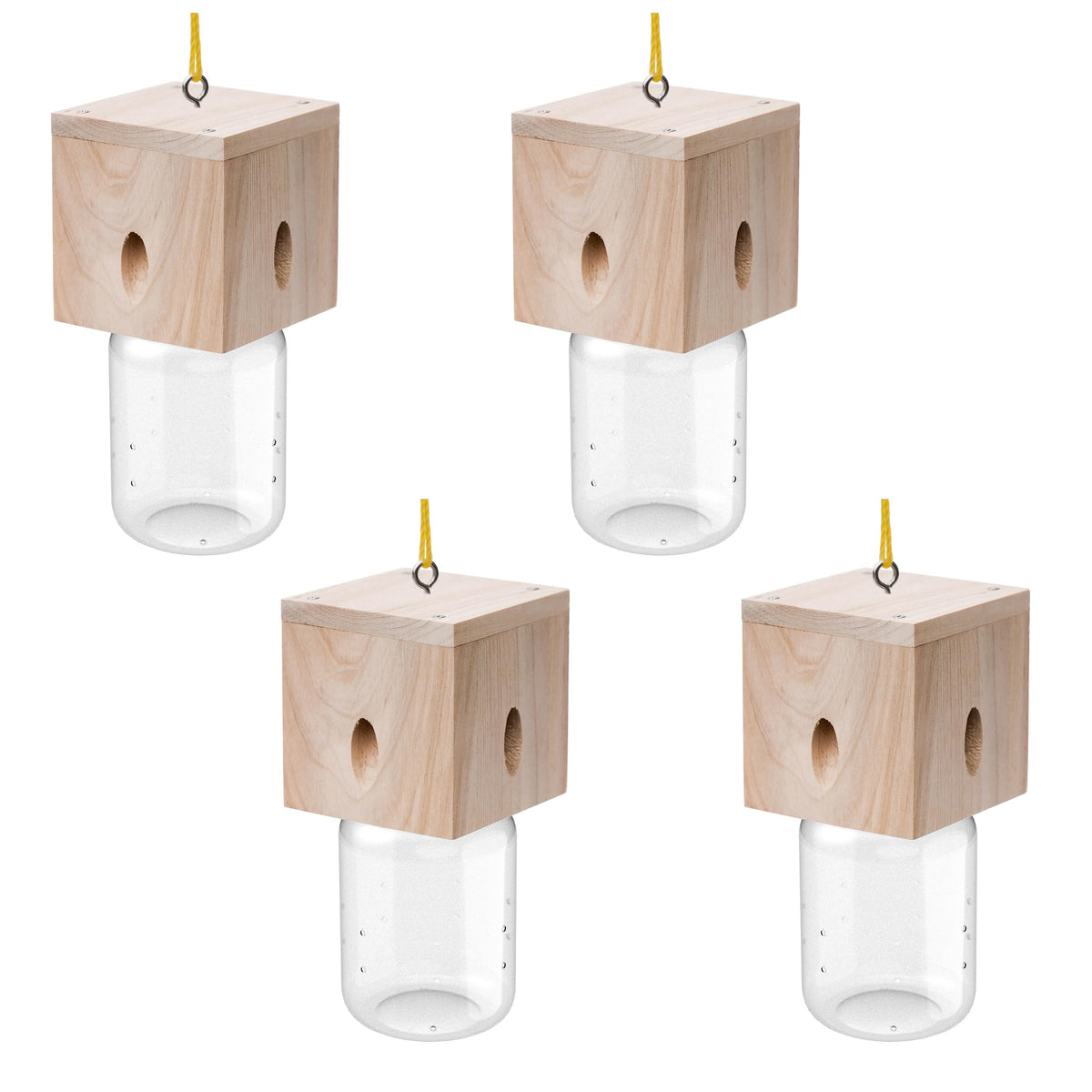 Best Bee Trap cube-style trap close-up showing durable fir wood construction for outdoor use.