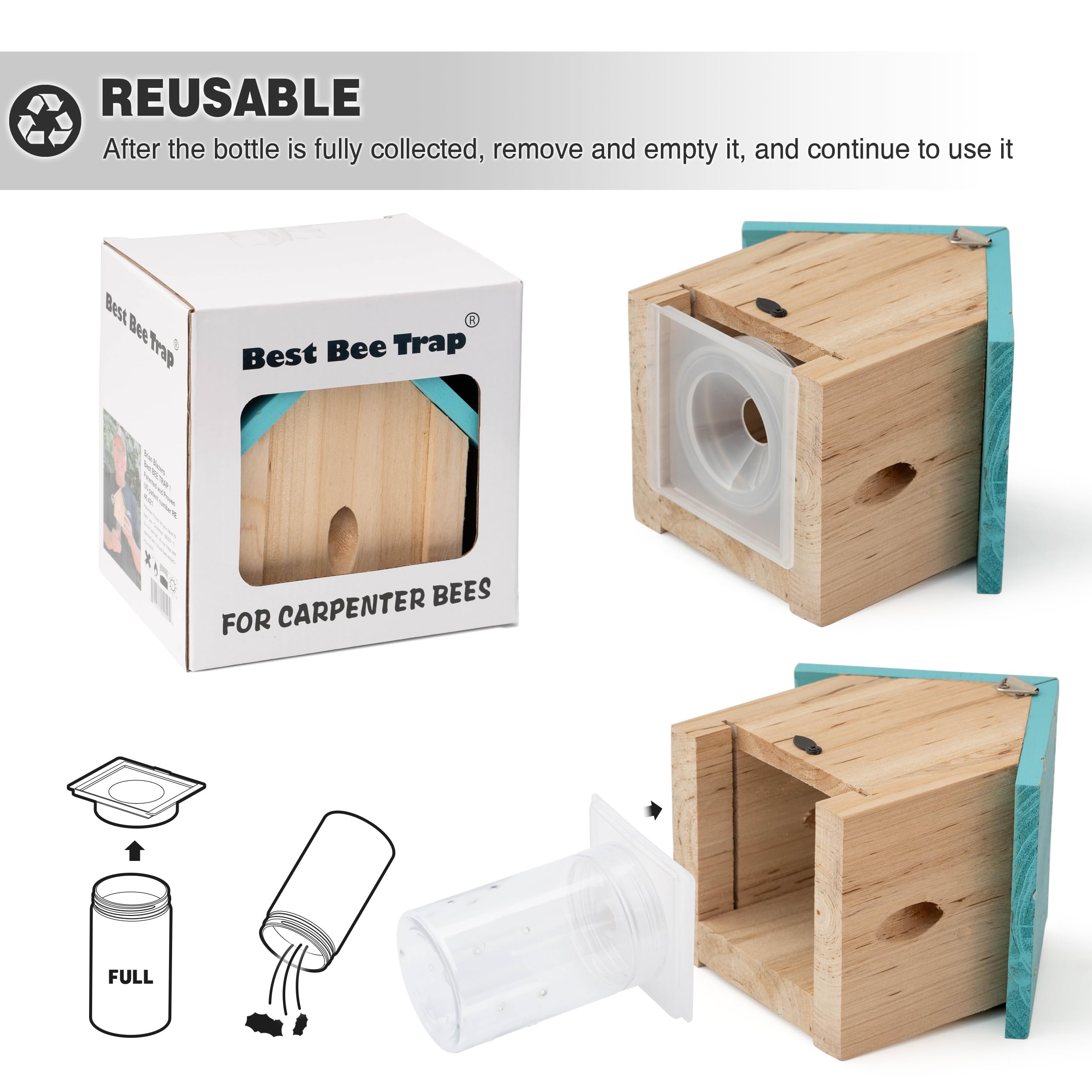 Best Bee Trap patented U.S. design supports effective bee capture.