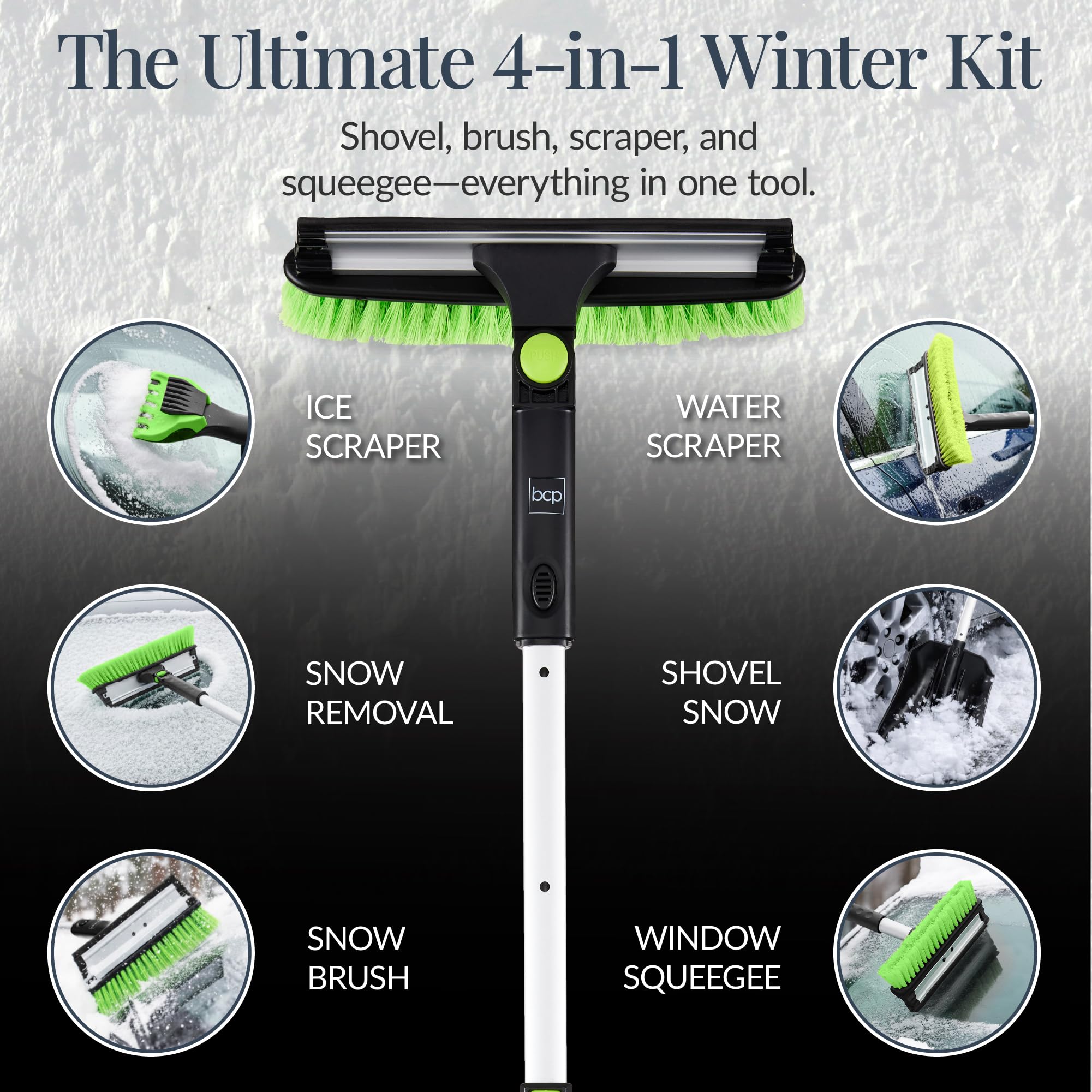 Best Choice Products squeegee clears windshield after snow.