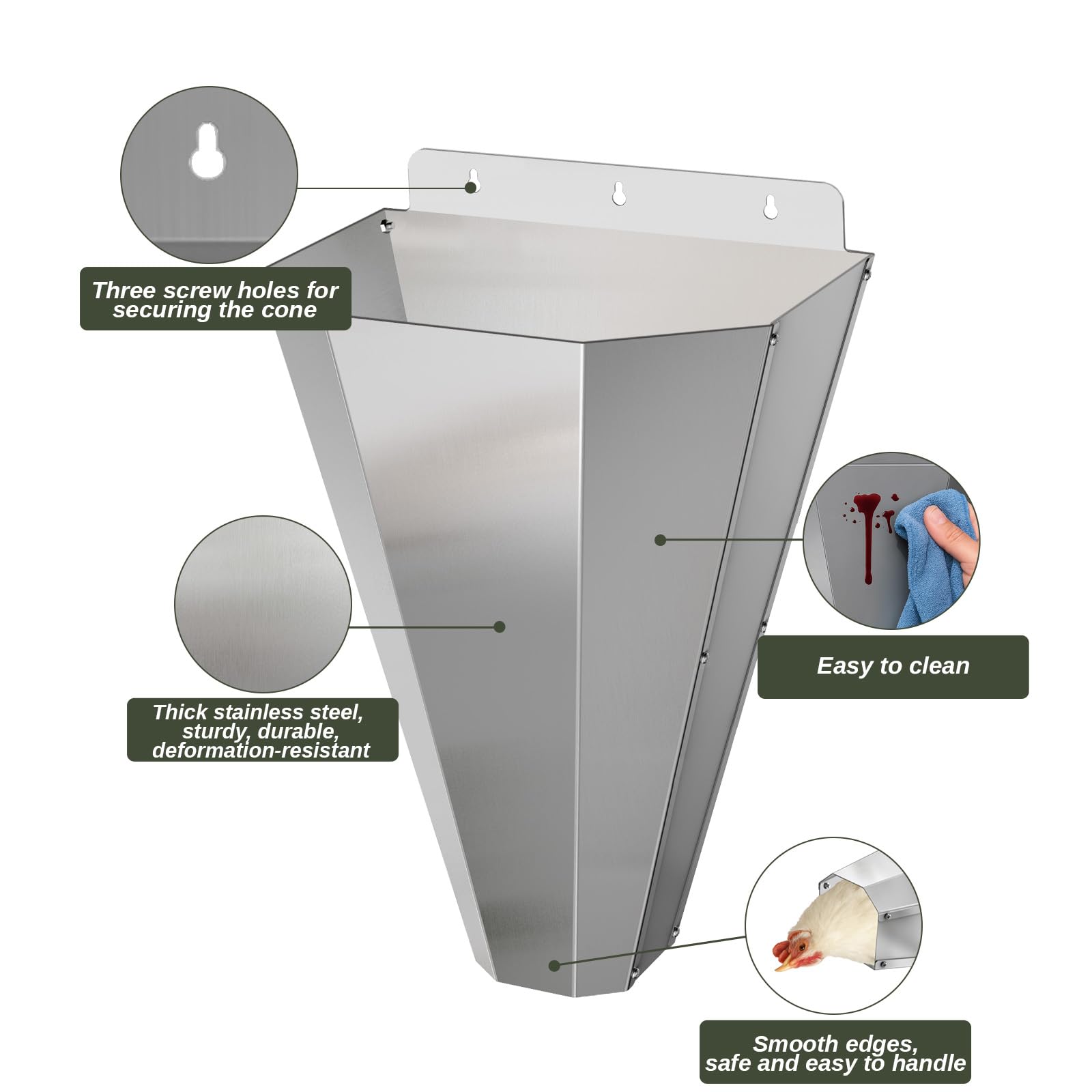 Bester wall-mount kill cone keeps poultry secure during processing.