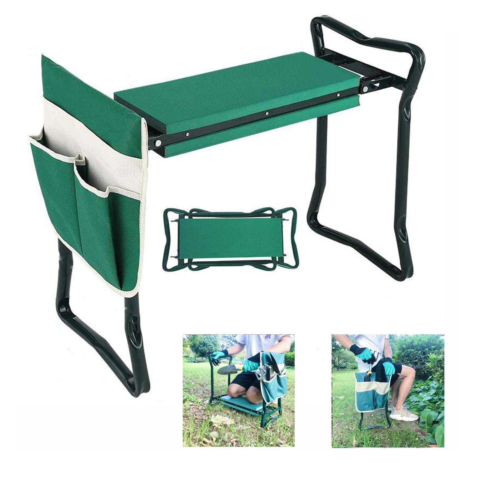 BESTHLS Garden Kneeler and Seat folding frame in action, easing transitions between kneeling and sitting.
