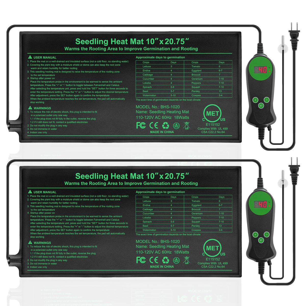 Bestio thermostatic seedling heating mat 10x20-75 provides steady warmth for germination