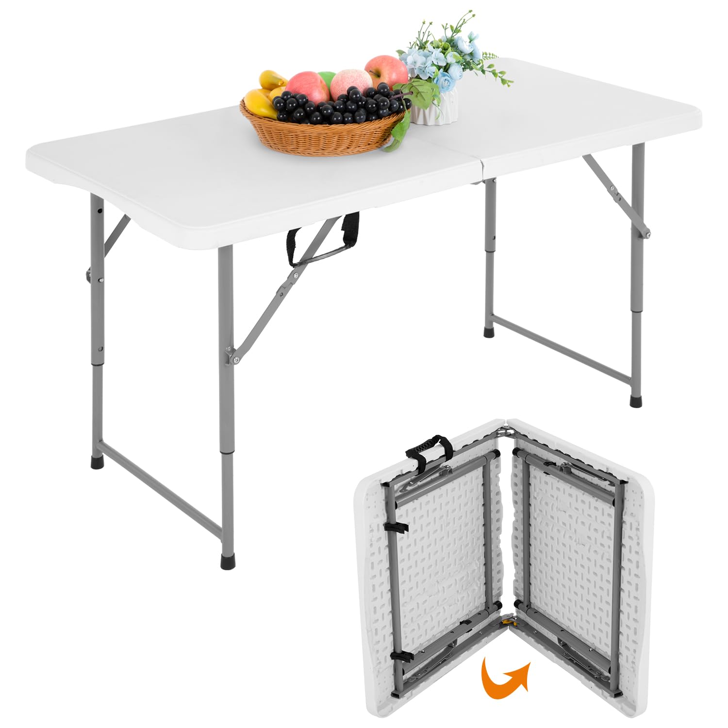 BestOffice camping folding 4ft table with white top for outdoor meals.