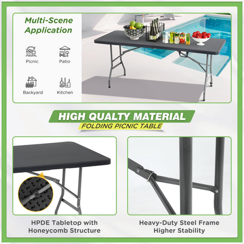 BestOffice outdoor 6ft folding table used for outdoor dining and entertaining.
