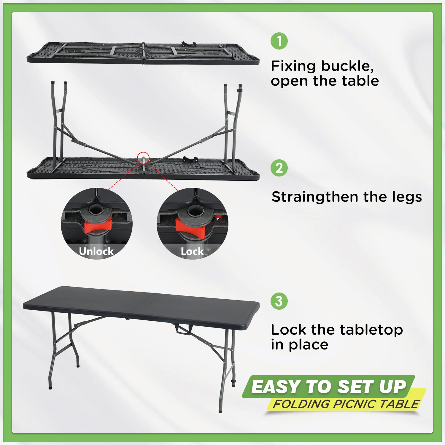 BestOffice 6ft folding table folded for easy storage and transport.