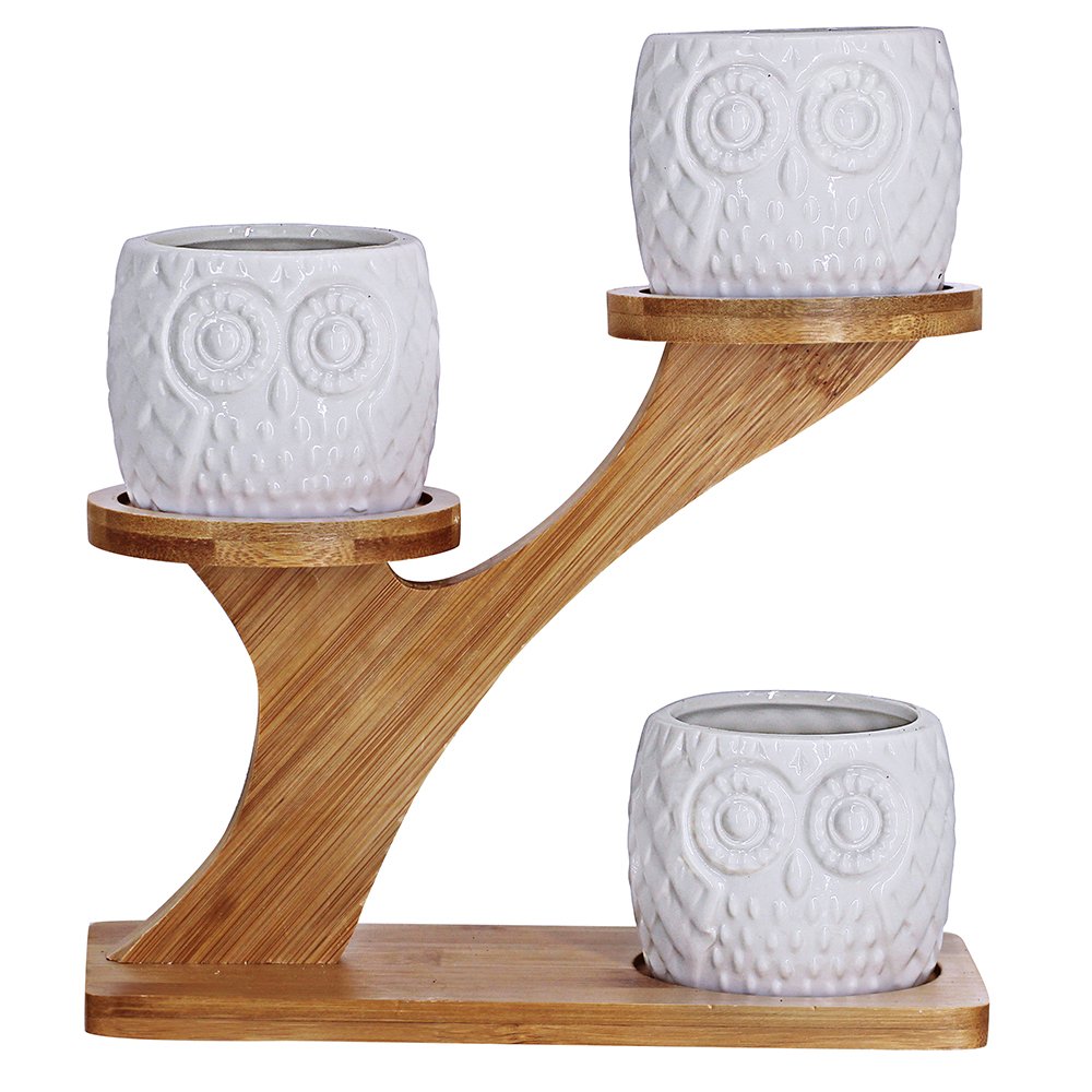 BESTTOYHOME white ceramic owl planter adds modern desk decor.