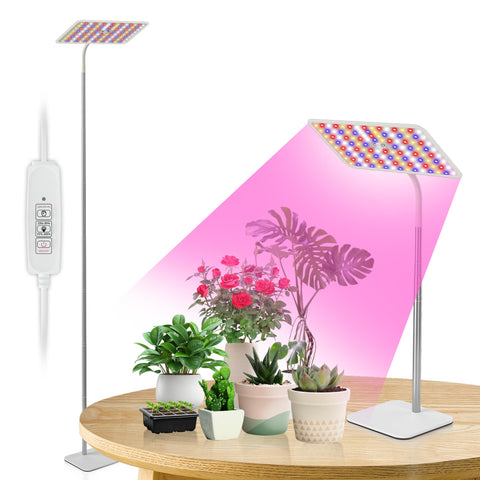 BESTVA grow light on a sturdy stand supports seedling growth and dense foliage indoors.