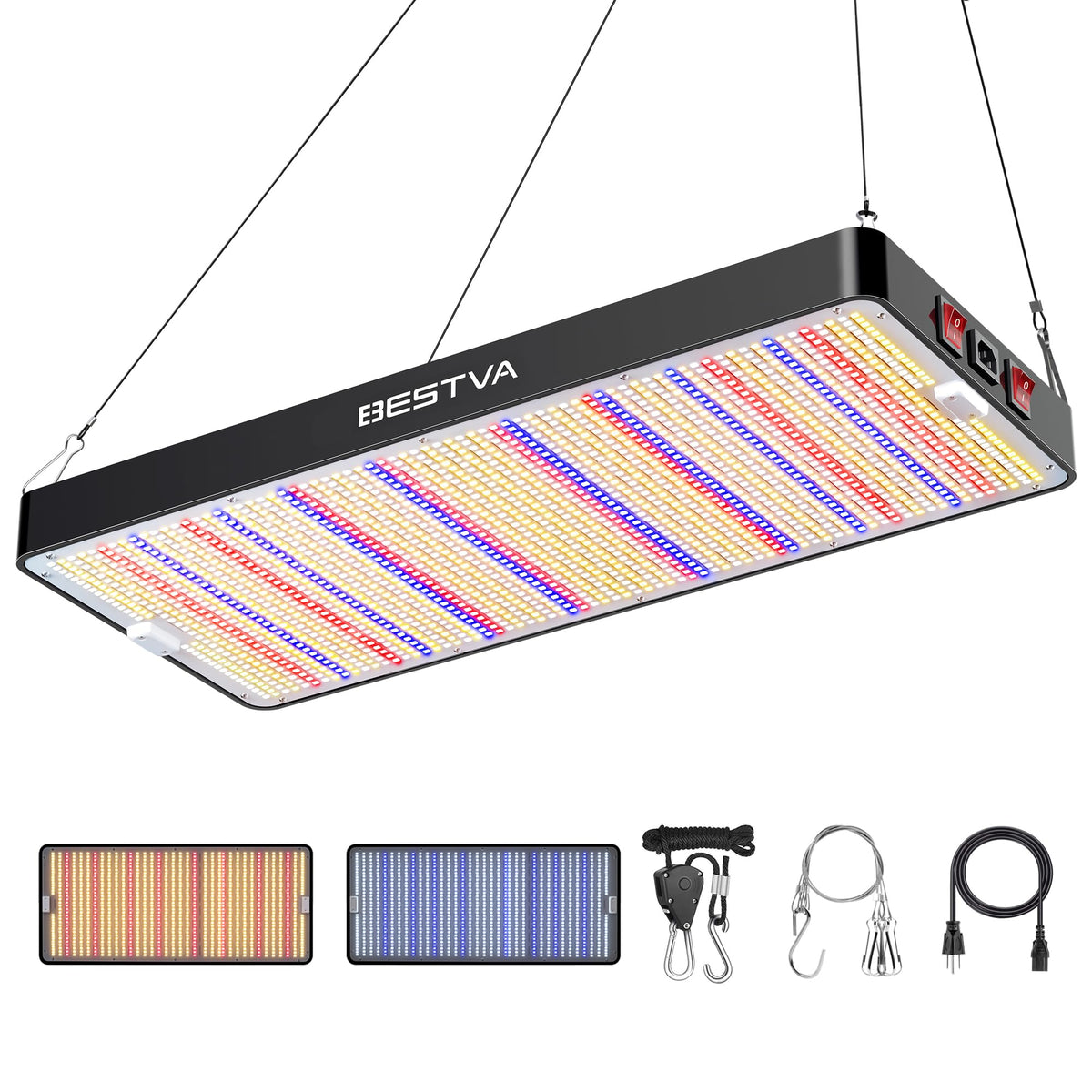 BESTVA DC4000 LED grow light front view shows even canopy coverage for indoor plants