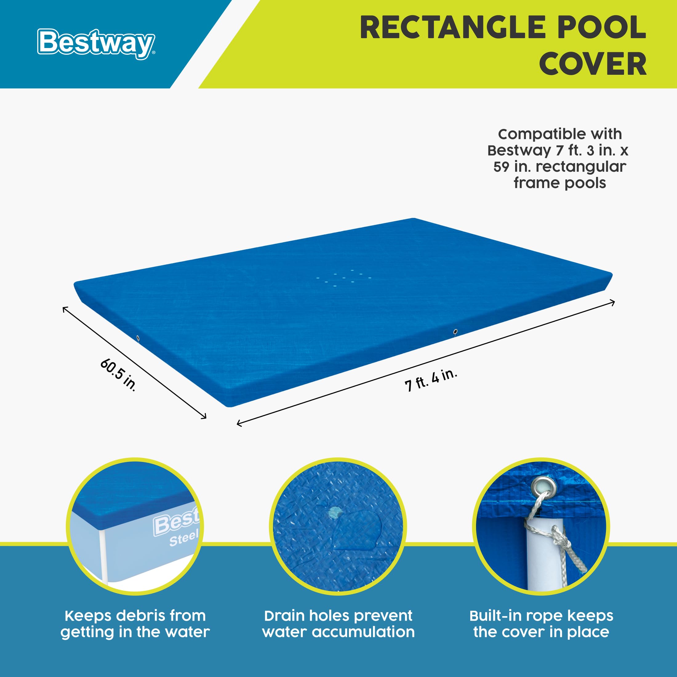 Bestway Flowclear rectangle pool cover secure rope fit around edge