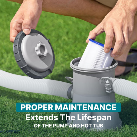 Bestway SaluSpa filter VI in-use image demonstrates simple two-cartridge replacement