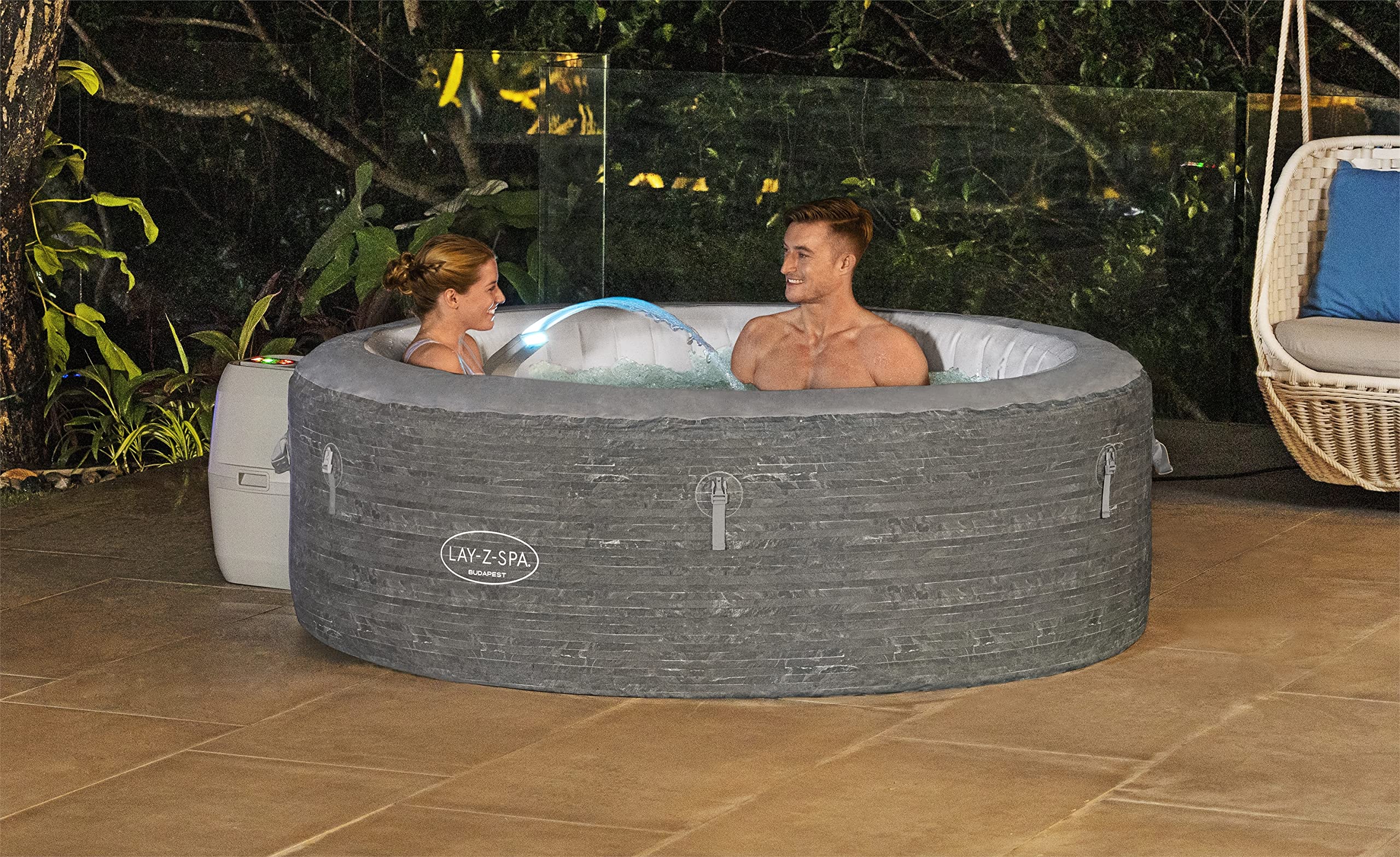 Bestway SaluSpa IP66-rated protection guards light and waterfall from dust.