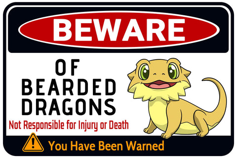 Bestylez Beware Bearded Dragons sign front view aluminum for reptile room decor and safety cue.
