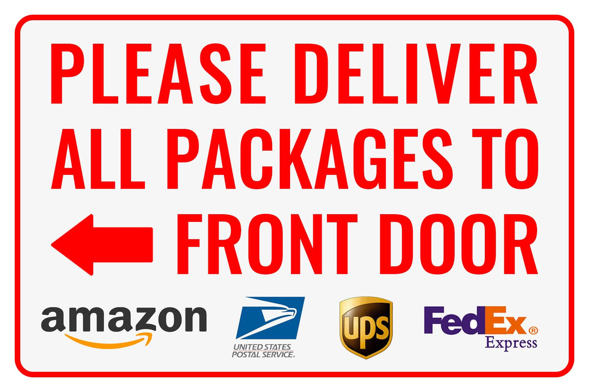 Bestylez delivery sign with front door left arrow guides packages to your entrance