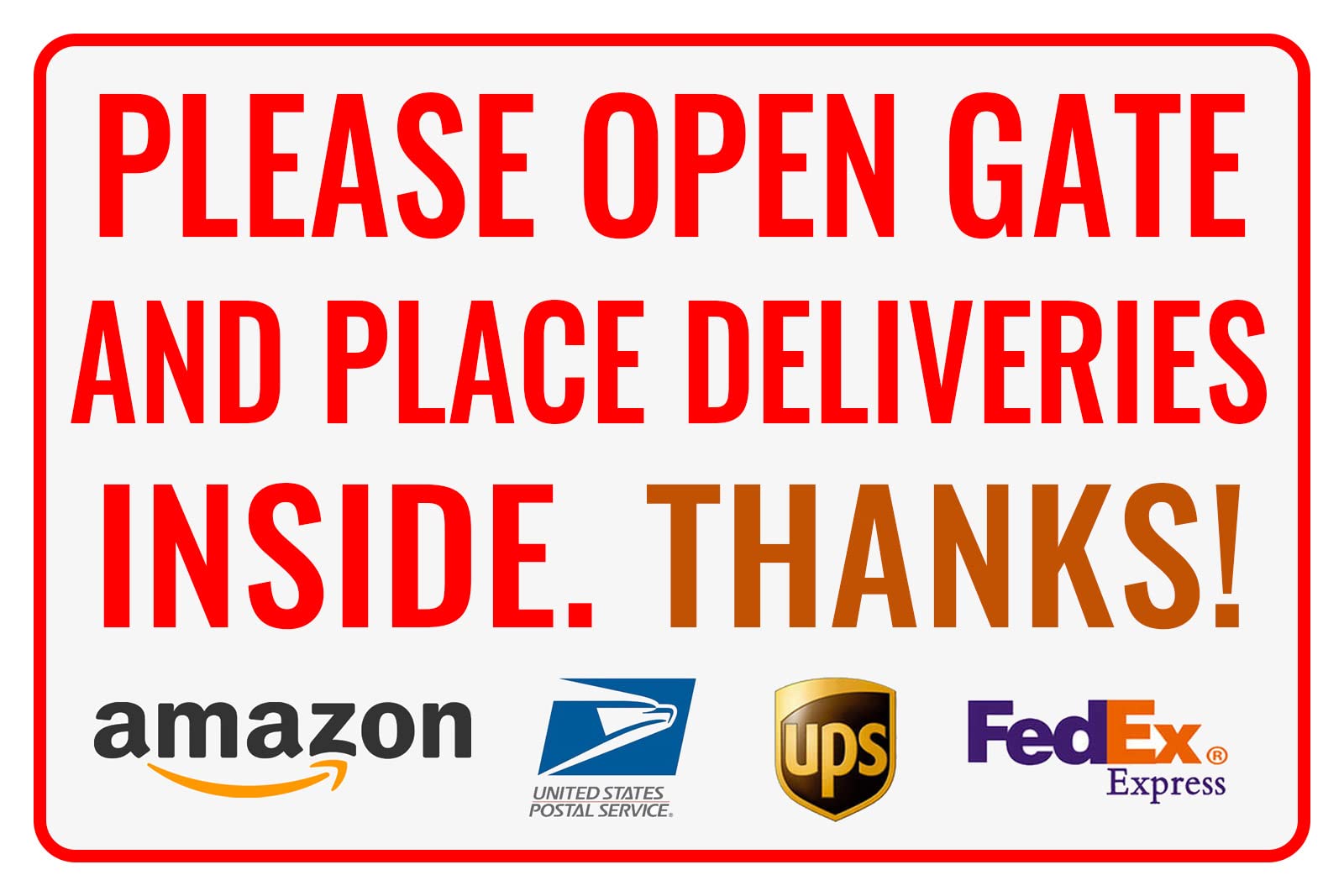 Bestylez delivery sign outdoor 12x8 clearly asks to please open the gate for deliveries.