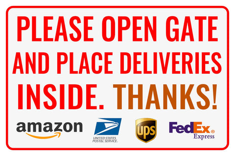 Bestylez delivery sign outdoor 12x8 clearly asks to please open the gate for deliveries.