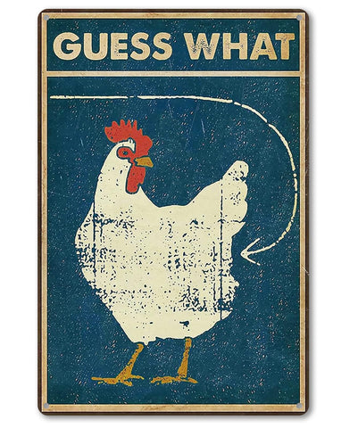 Bestylez Guess What metal sign for coop adds playful charm and weather resistance.