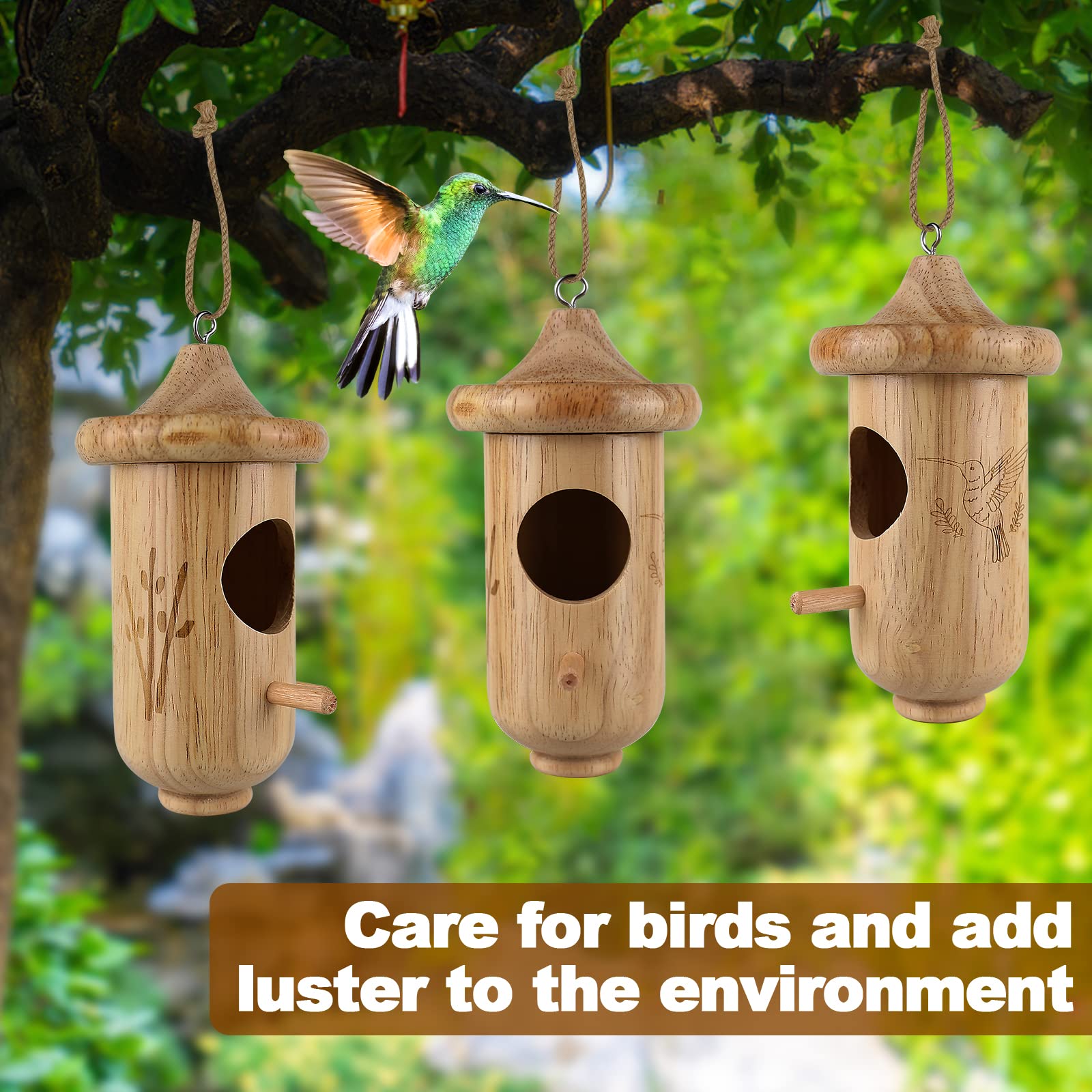 BESWORLDS wooden hummingbird house dimensions 5.3 x 2 inches for small birds