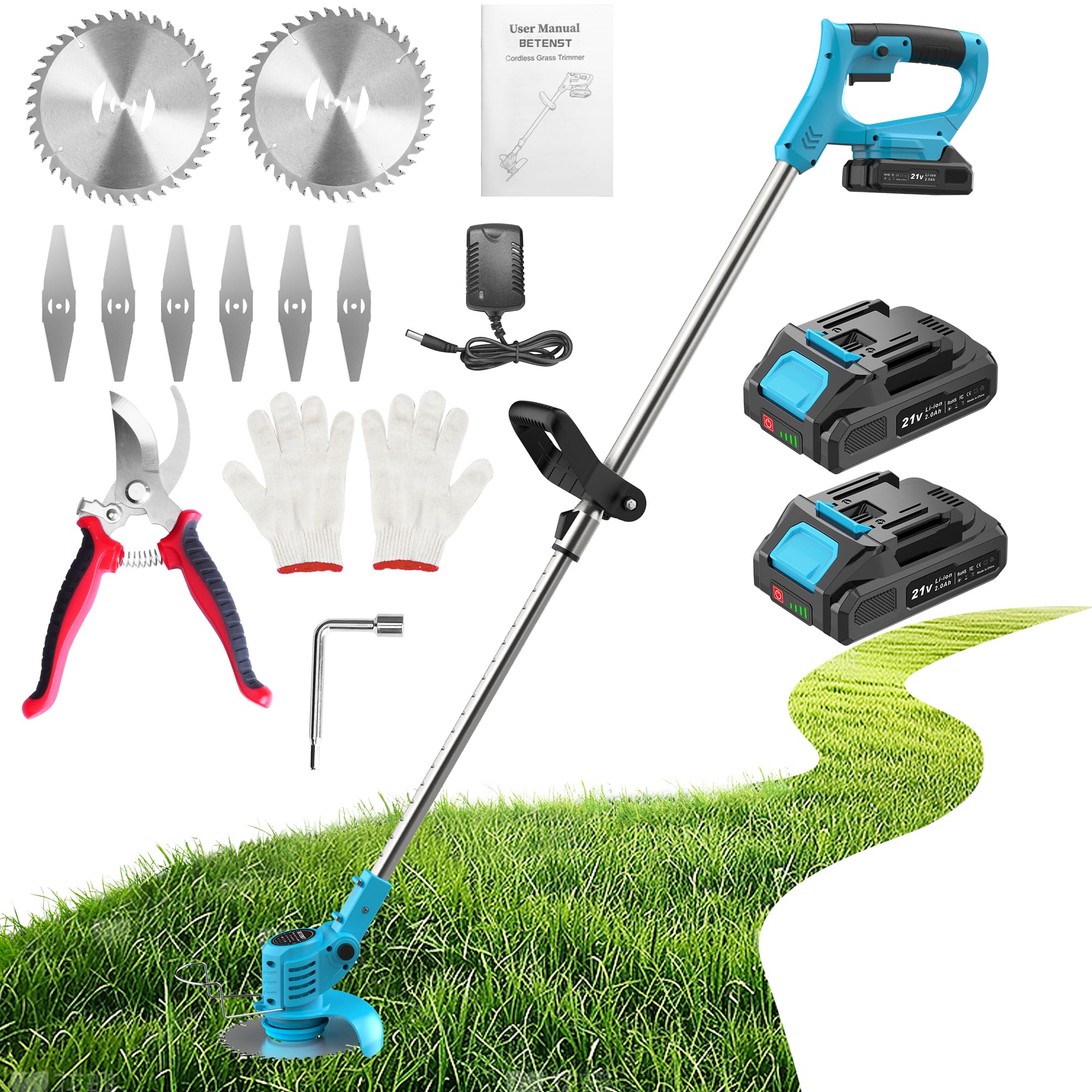 BETENST weed wacker with six metal blades for tough weeds