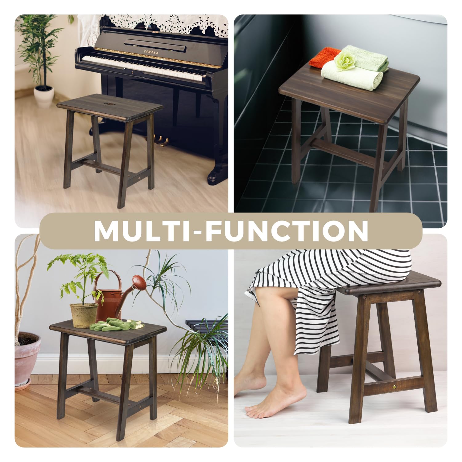 BETSEO Acacia stool end-table setup walnut finish, compact and portable
